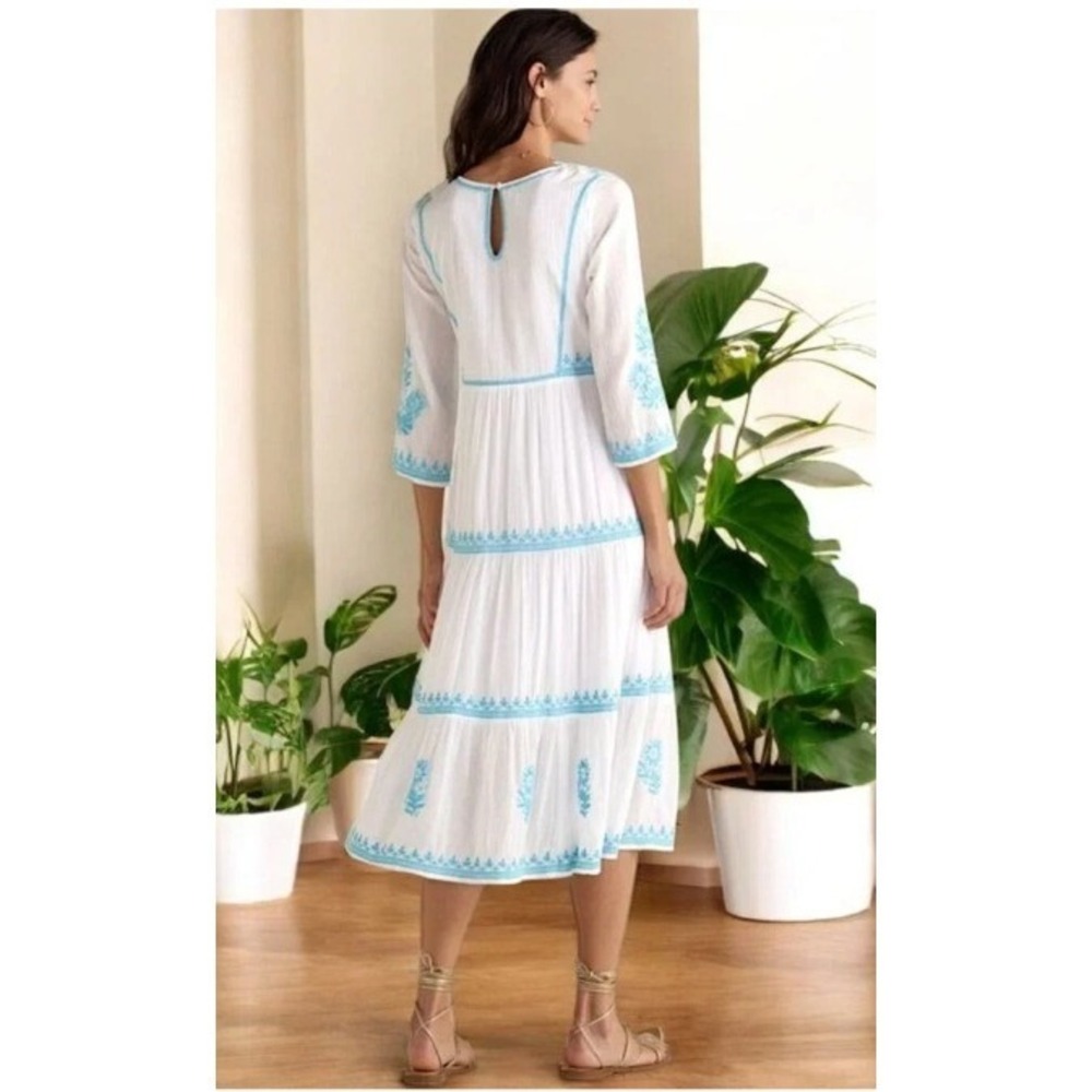 Soft Surroundings Juniper Embroidered XL White Turquoise Summer Graduation Dress - Picture 2 of 11
